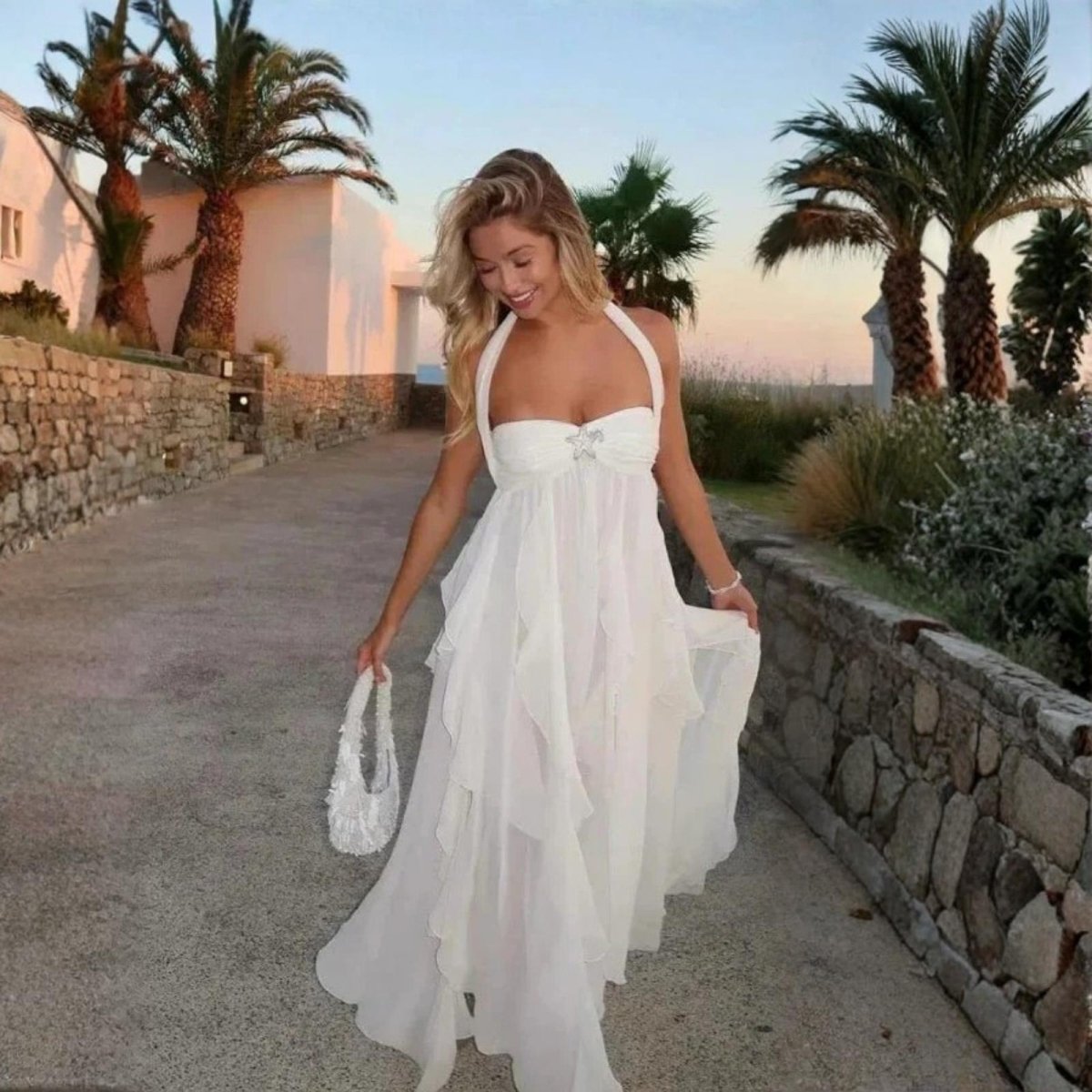 Women's Open Back Maxi Dress | Graduation | Elynthea™ Close Up