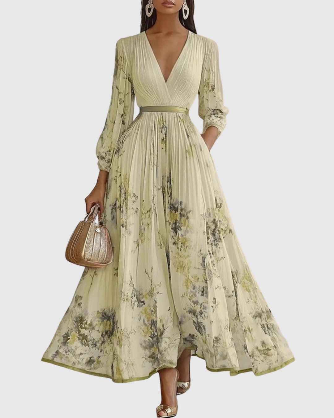 Women's Elegant Pleated Maxi Dress | Seralynn™ Angle