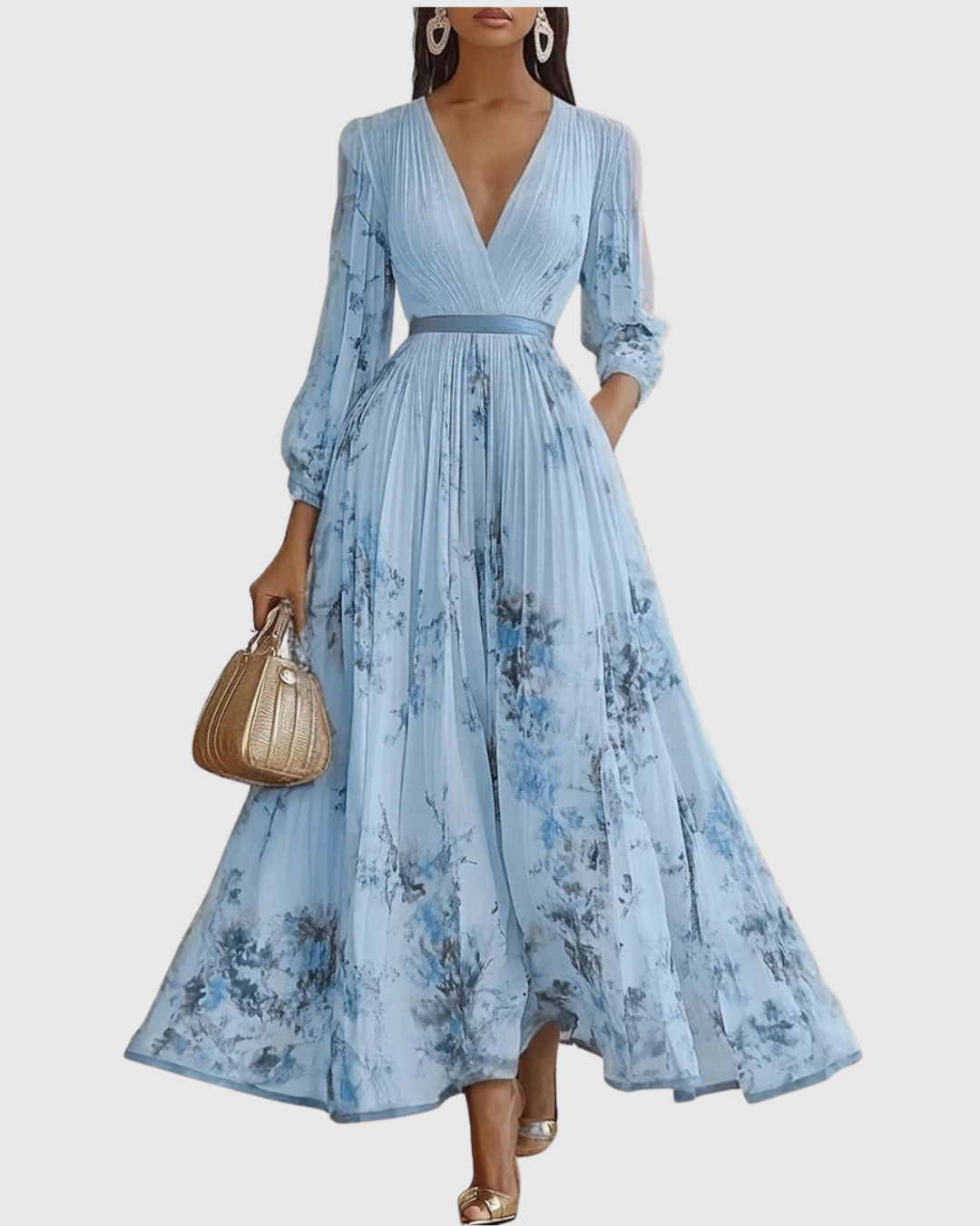 Women's Elegant Pleated Maxi Dress | Seralynn™ Close Up
