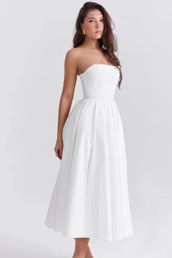 Women's Corseted Wedding Guest Dress | Midi | Bellaviera™ View 11