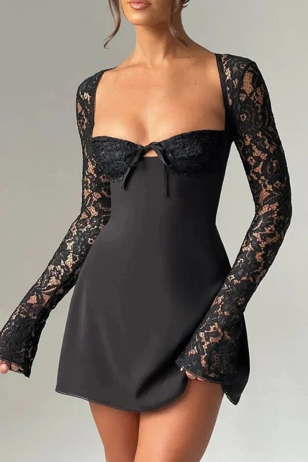 Women's Bodycon Mini Dress | Flared Sleeve | Miralestra™ Close Up