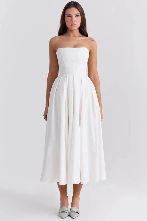 Women's Corseted Wedding Guest Dress | Midi | Bellaviera™ View 14