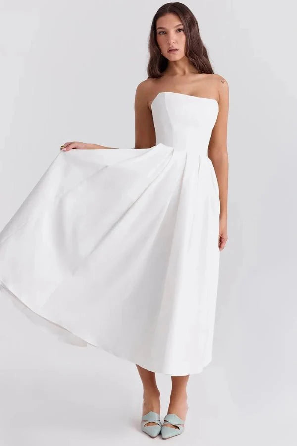 Women's Corseted Wedding Guest Dress | Midi | Bellaviera™ View 15
