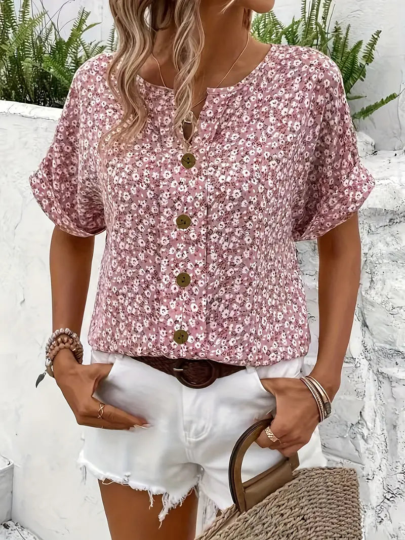 Women's Chic Floral Short Sleeve Blouse | Celeste™ Side