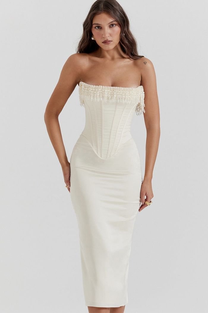 Women's Embellished Strapless Wedding Guest Dress | Maralexia™ Close Up