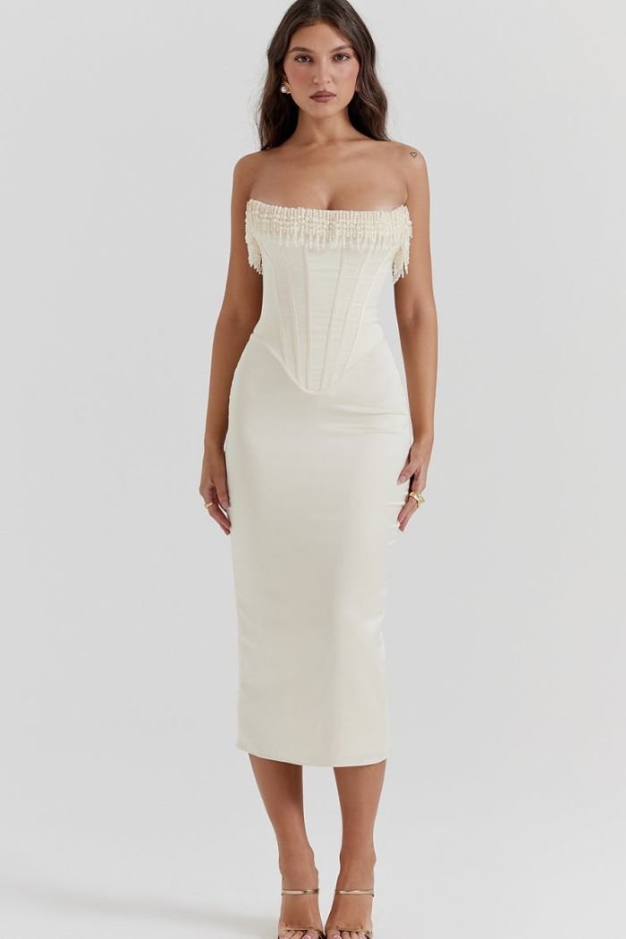 Women's Embellished Strapless Wedding Guest Dress | Maralexia™ Back