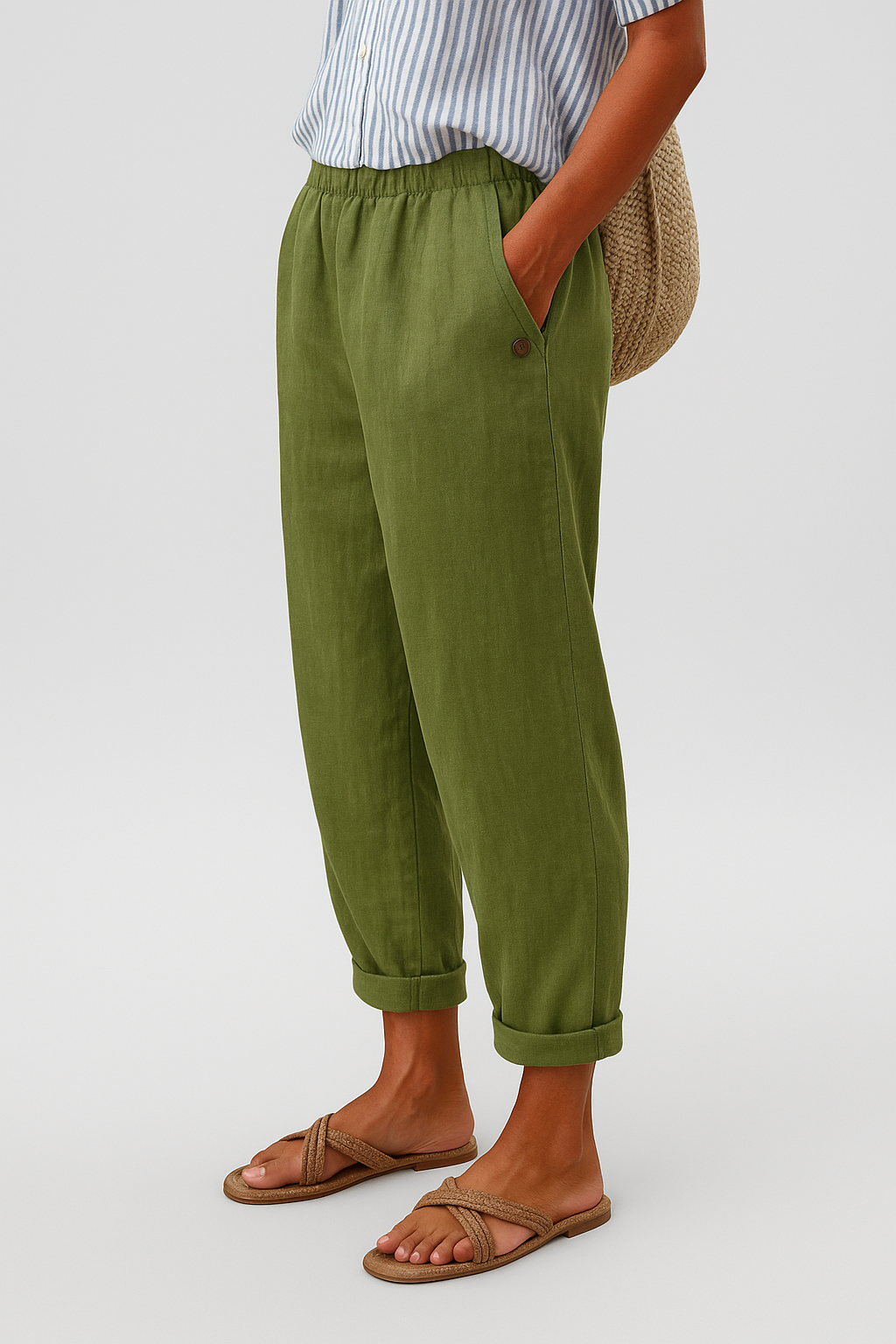 Women's Stylish Linen Pants | Side Pockets | Seraphine™ Front