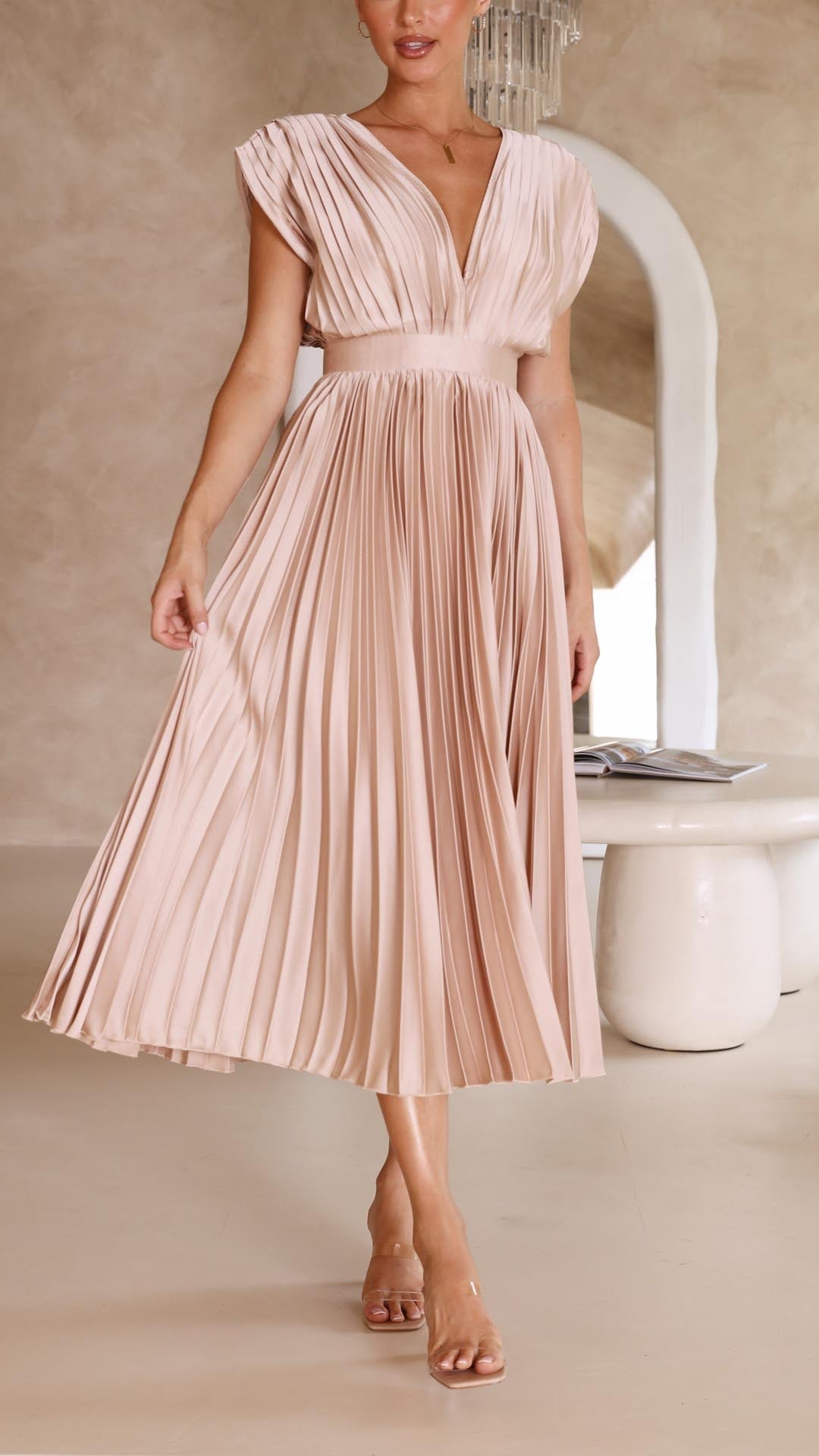 Women's Elegant Pleated Maxi Dress | Seraphine™ Angle