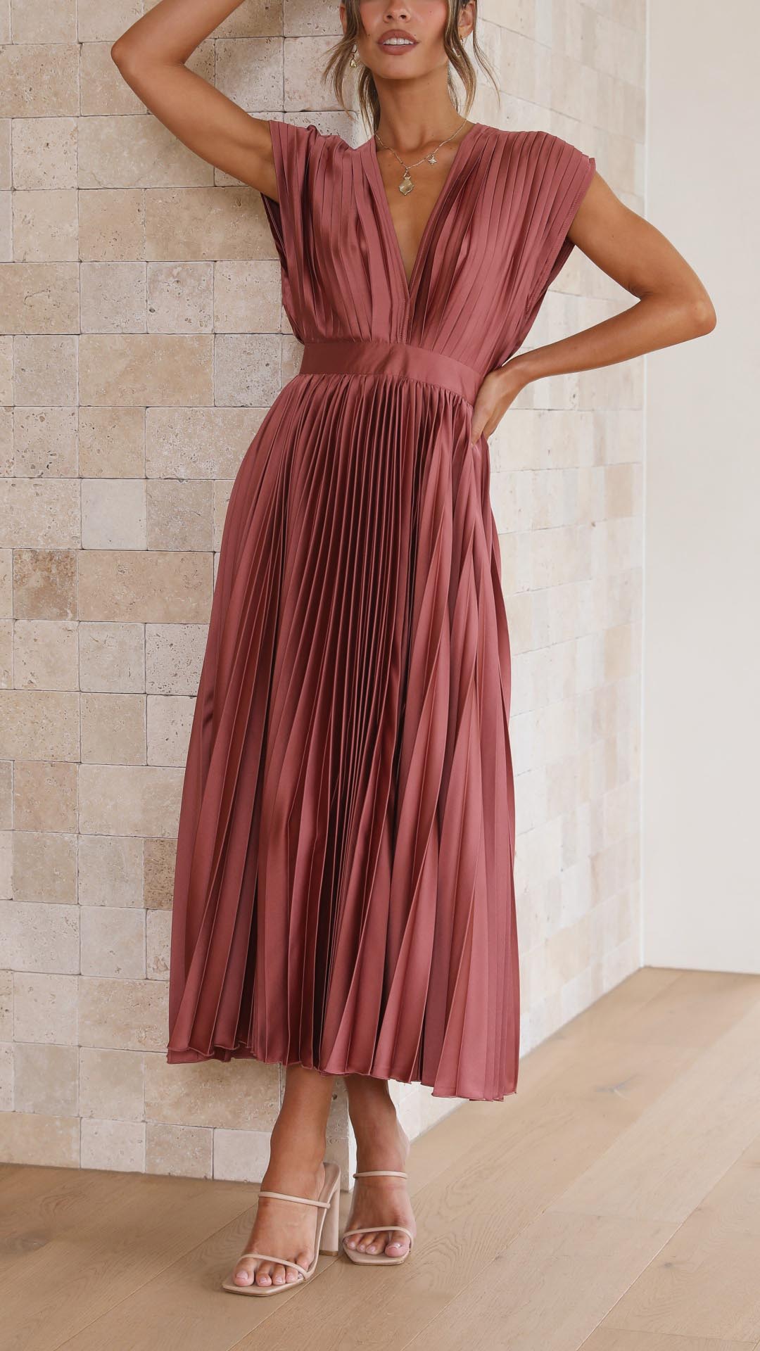 Women's Elegant Pleated Maxi Dress | Seraphine™ Front