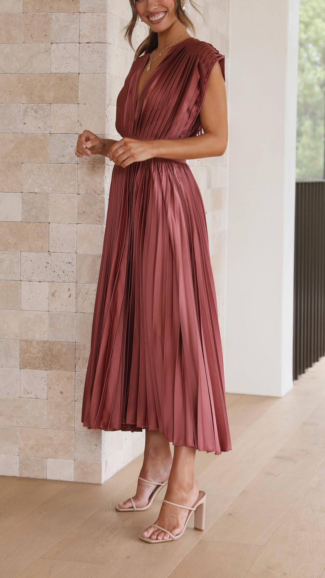 Women's Elegant Pleated Maxi Dress | Seraphine™ Back
