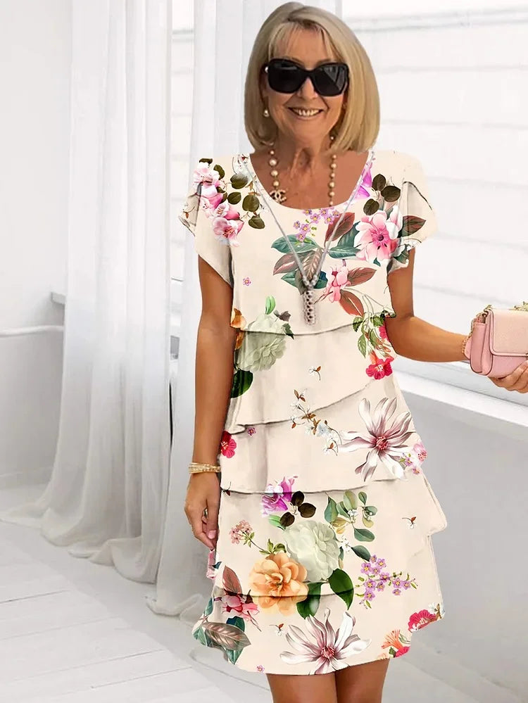 Women's Floral Pleated Ruffled Dress | Aurelia™ Side