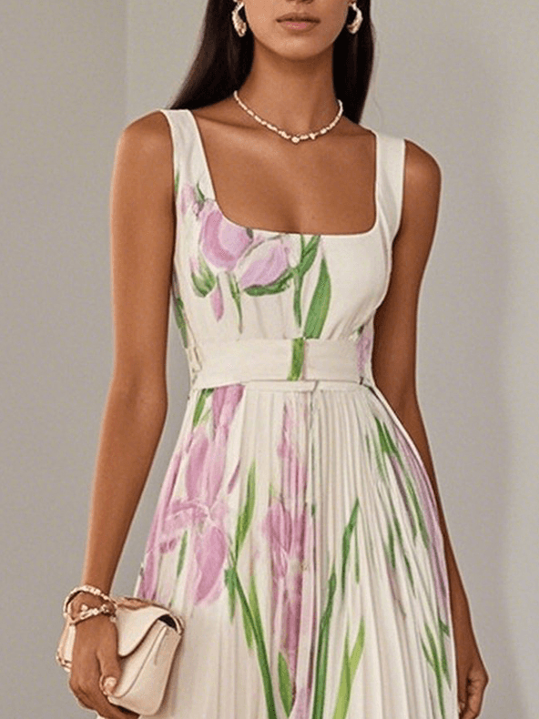 Women's Pleated Floral Maxi Dress | Graduation | Celestina™ Close Up