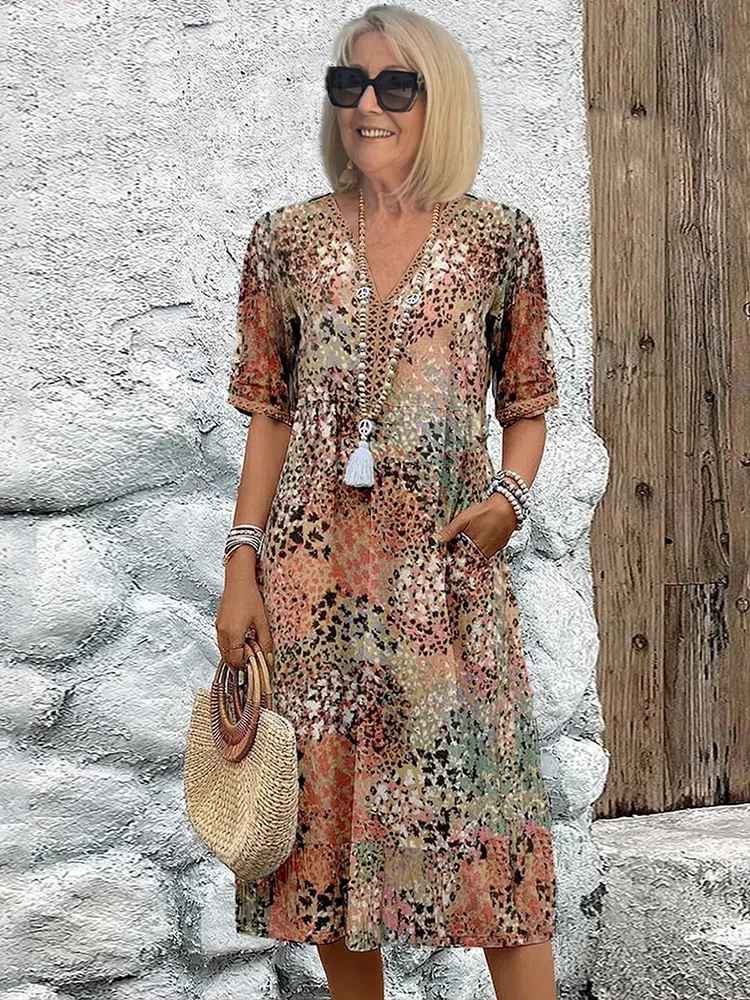 Women's Boho Dress | Printed Midi | Solara™ Back
