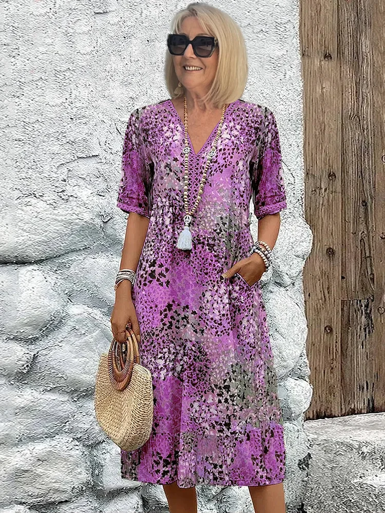 Women's Boho Dress | Printed Midi | Solara™ Side
