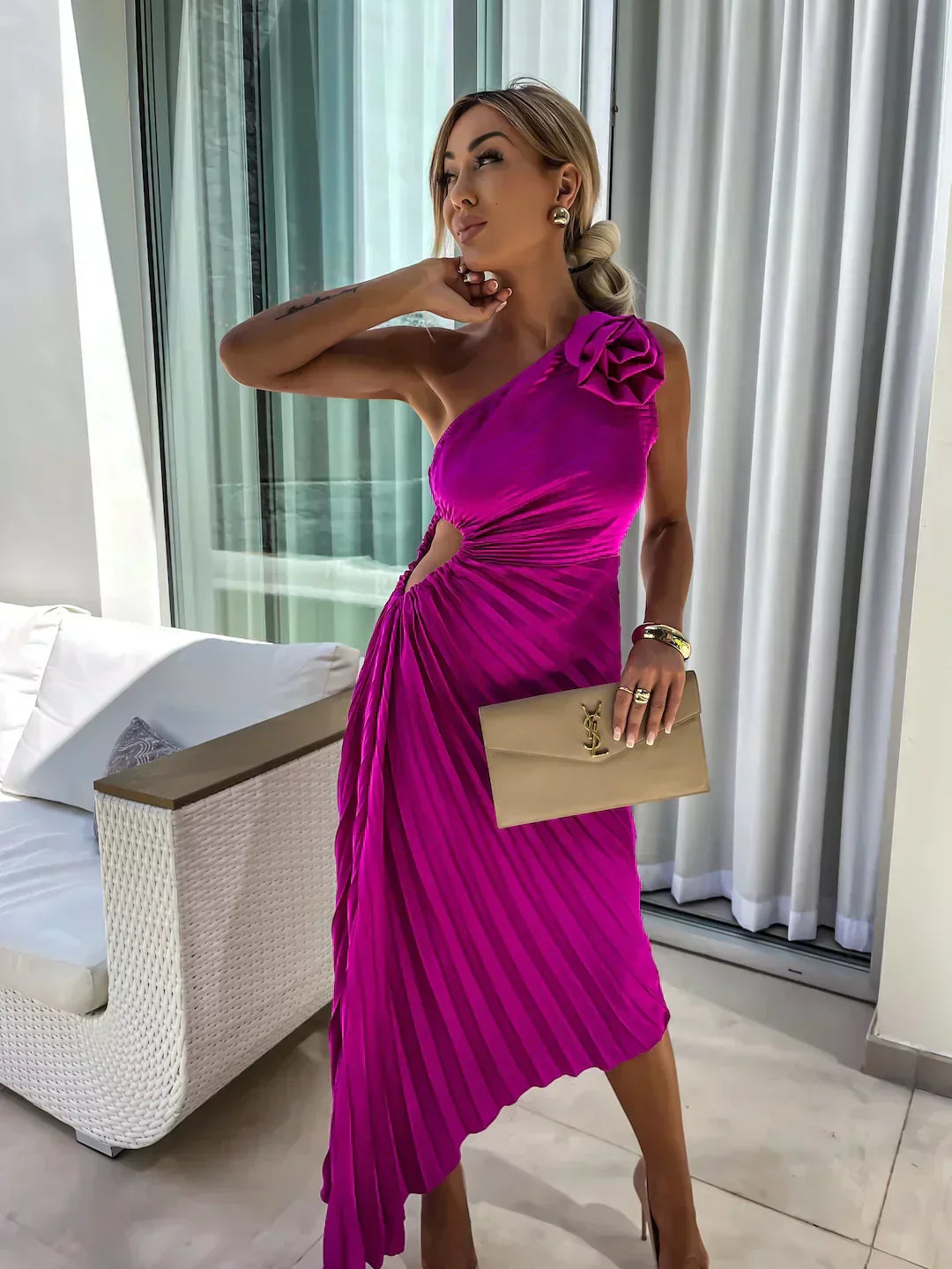 Women's One Shoulder Pleated Dress | Graduation | Seralina™ Full