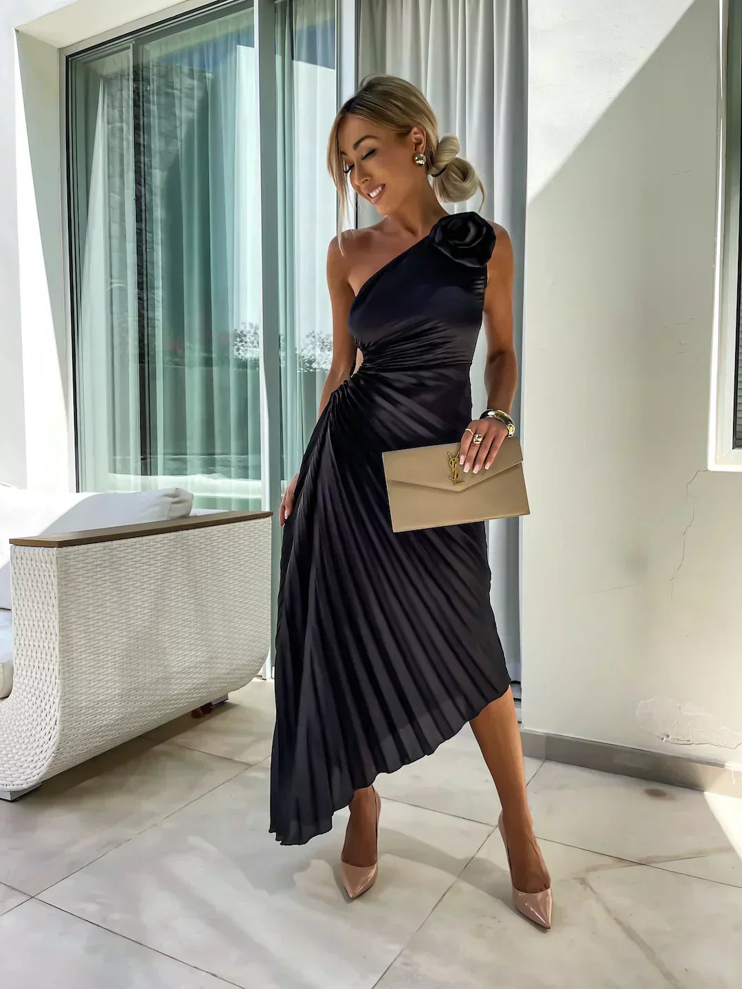 Women's One Shoulder Pleated Dress | Graduation | Seralina™ Back
