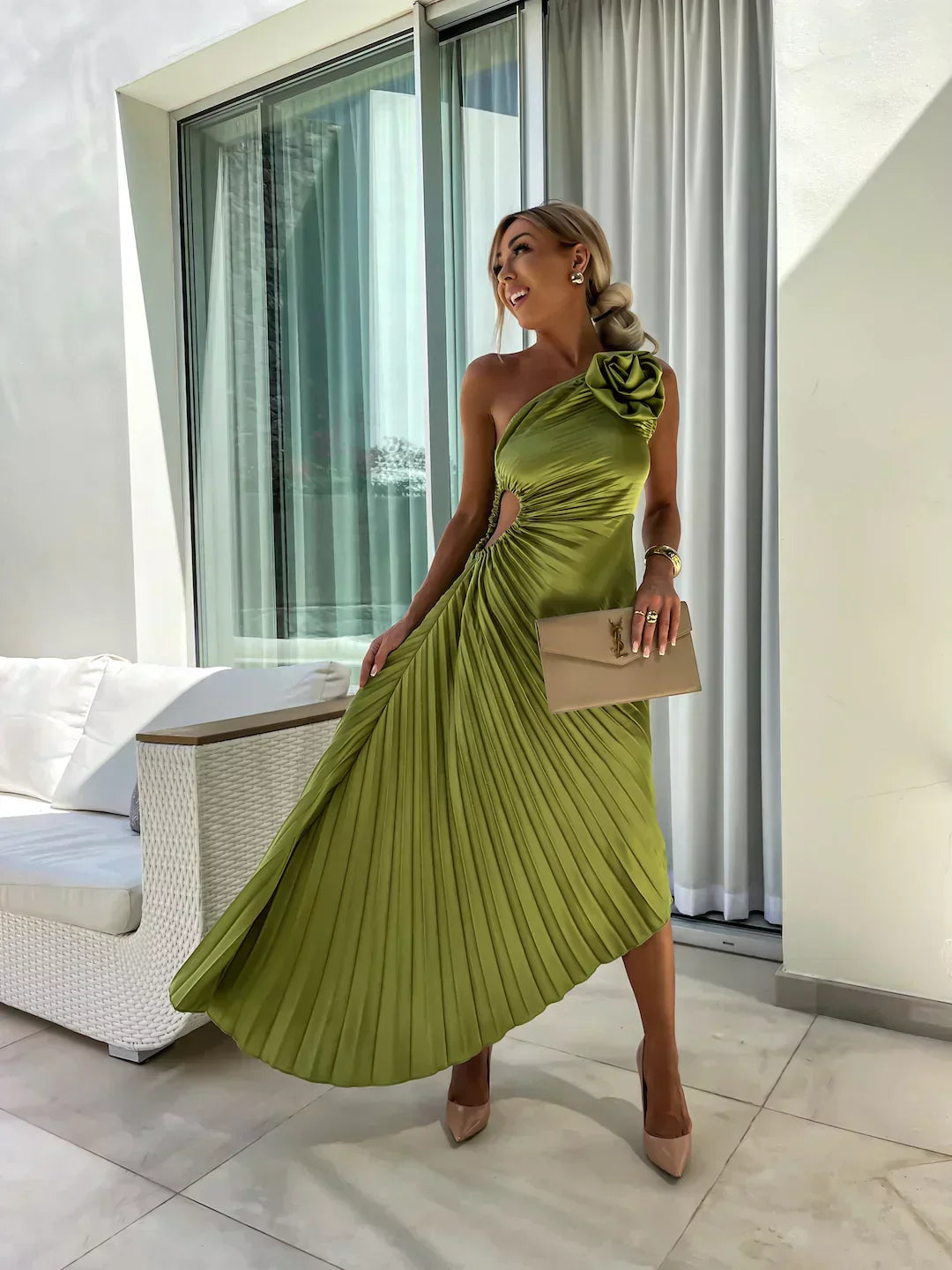 Women's One Shoulder Pleated Dress | Graduation | Seralina™ Front