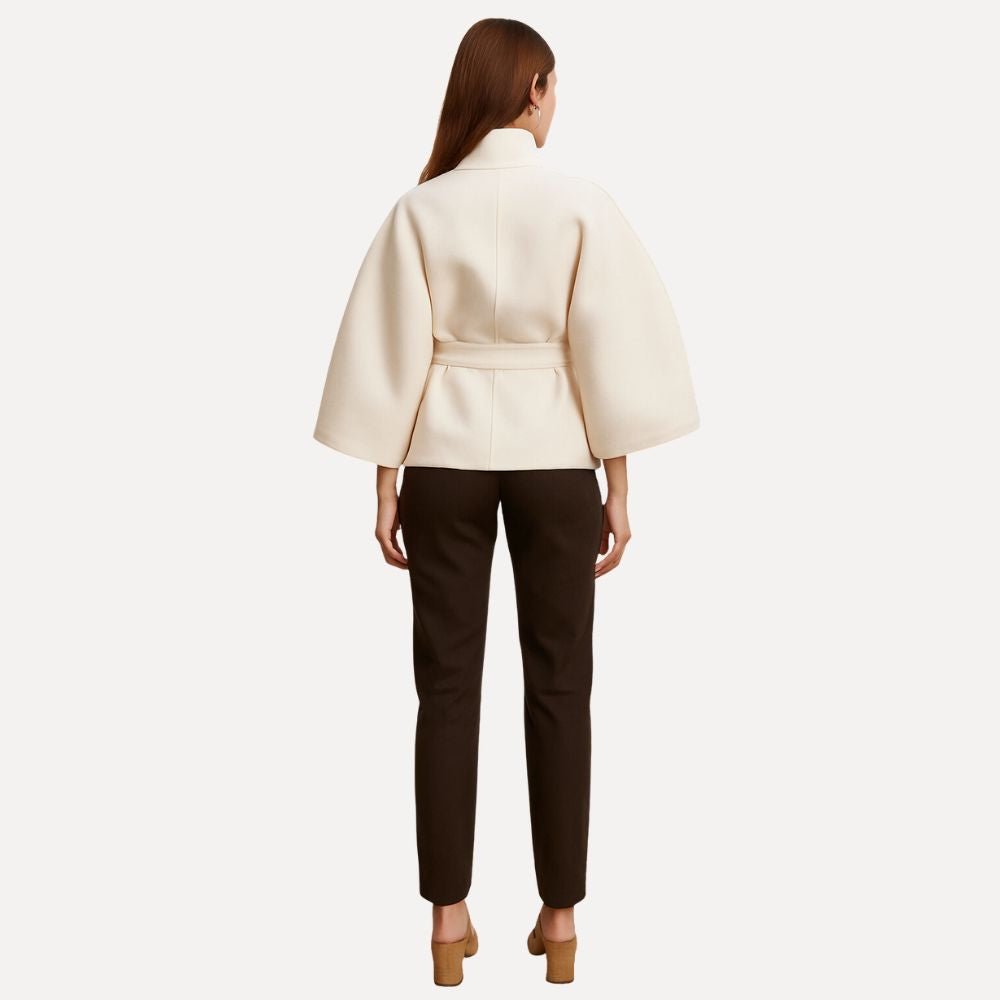Women's Double-Faced Wool Cape | Funnel Neck | Valorienne™ Front