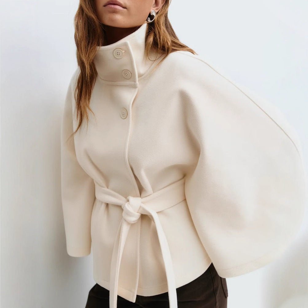 Women's Double-Faced Wool Cape | Funnel Neck | Valorienne™ Side