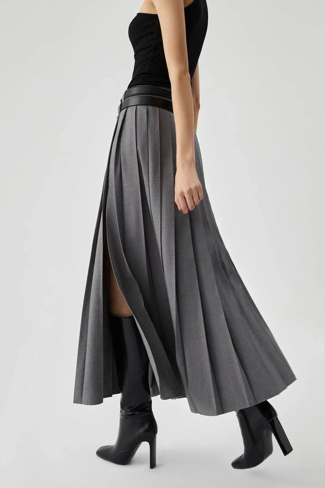 Women's Pleated Split Maxi Skirt | Avelliana™ Front