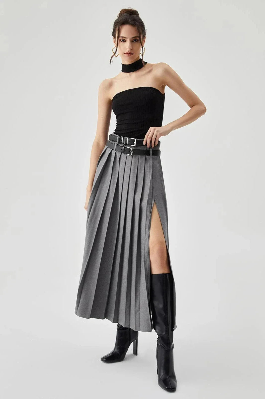 Women's Pleated Split Maxi Skirt | Avelliana™ Hero