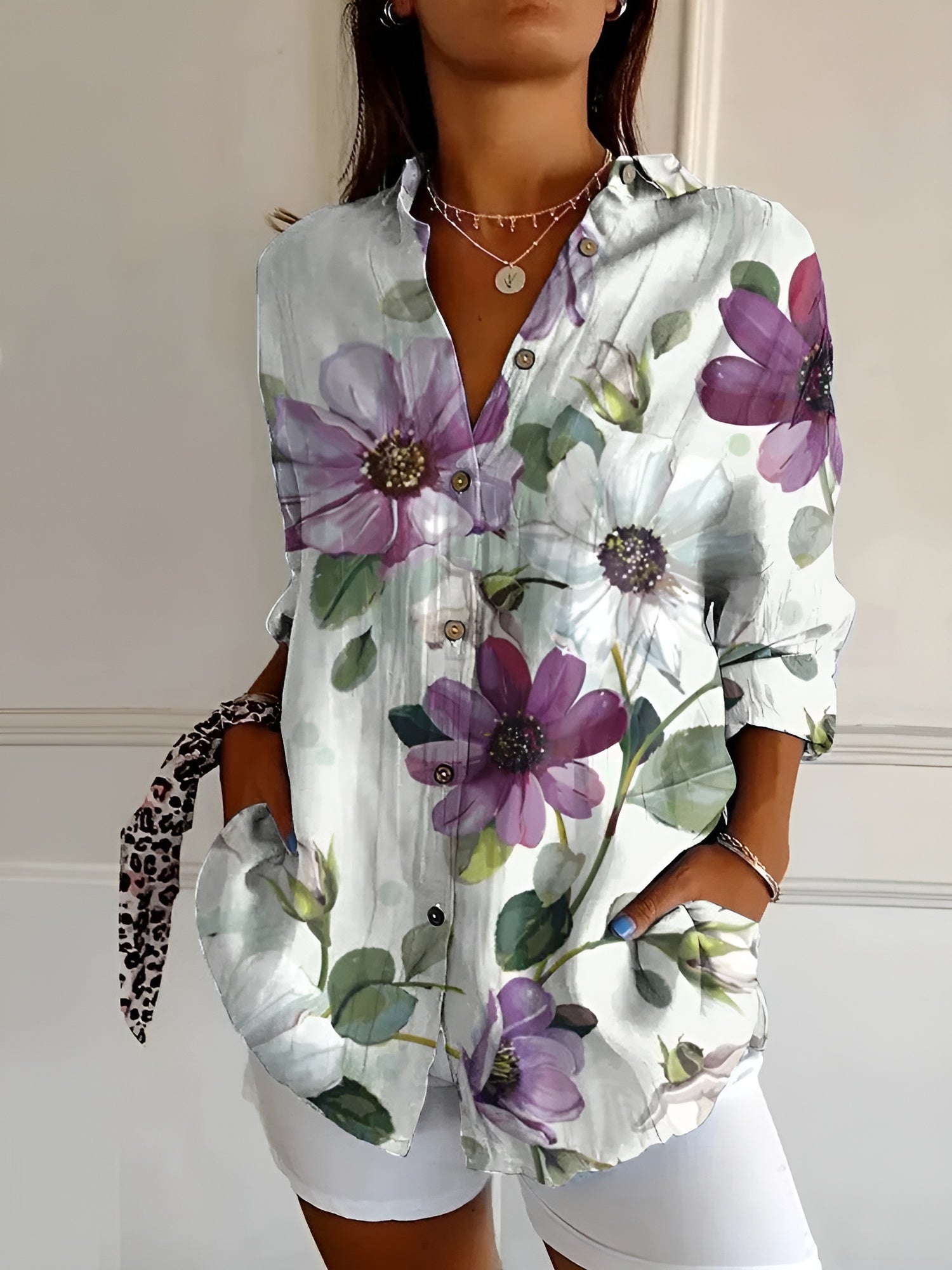 Women's Chic Blouse Whimsical Prints | Seraphine™ Angle