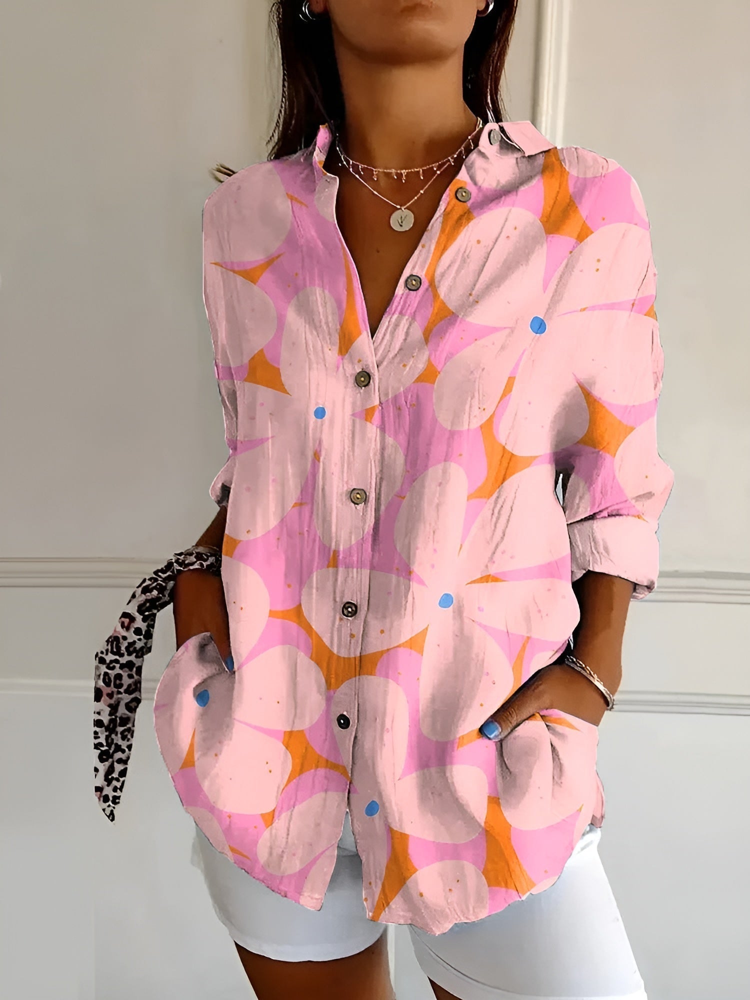 Women's Chic Blouse Whimsical Prints | Seraphine™ Close Up