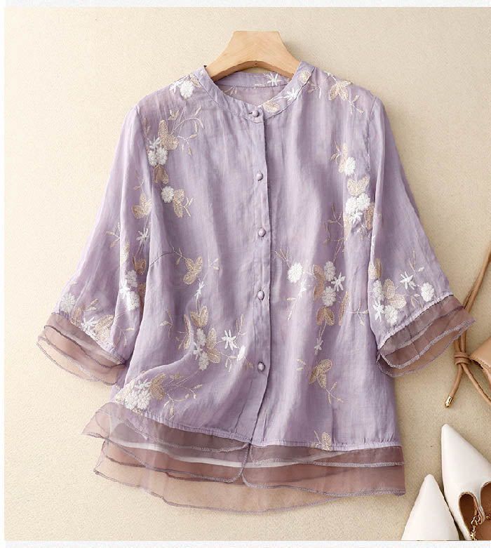 Women's Chic Floral Blouse | Embroidered | Seraphine™ Close Up