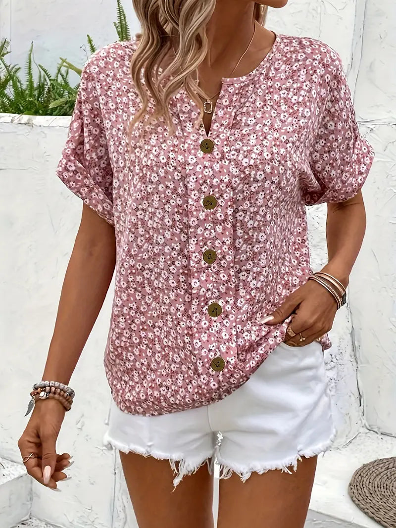 Women's Chic Floral Short Sleeve Blouse | Celeste™ Detail