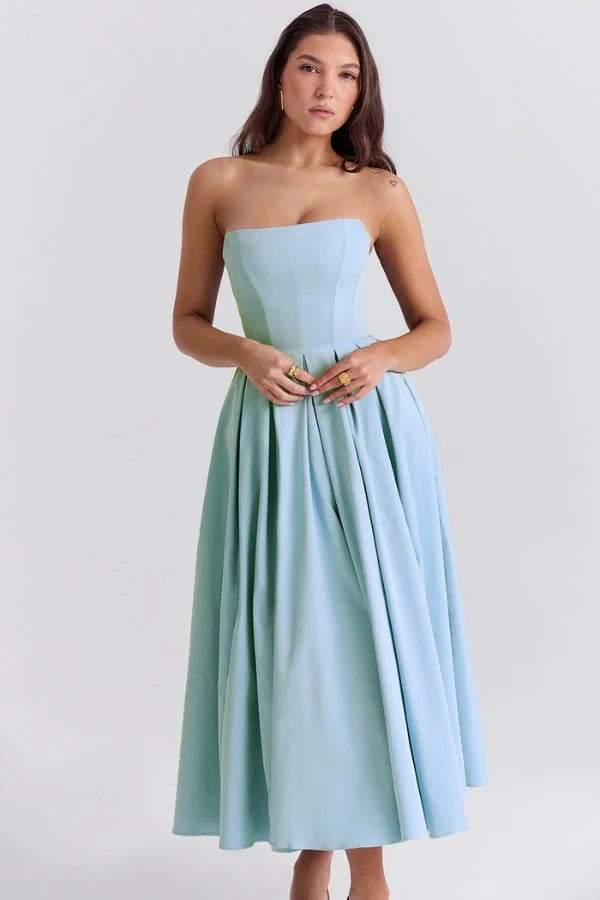 Women's Corseted Wedding Guest Dress | Midi | Bellaviera™ Front