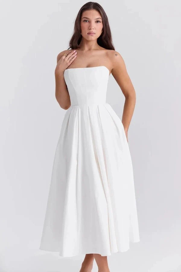 Women's Corseted Wedding Guest Dress | Midi | Bellaviera™ View 12