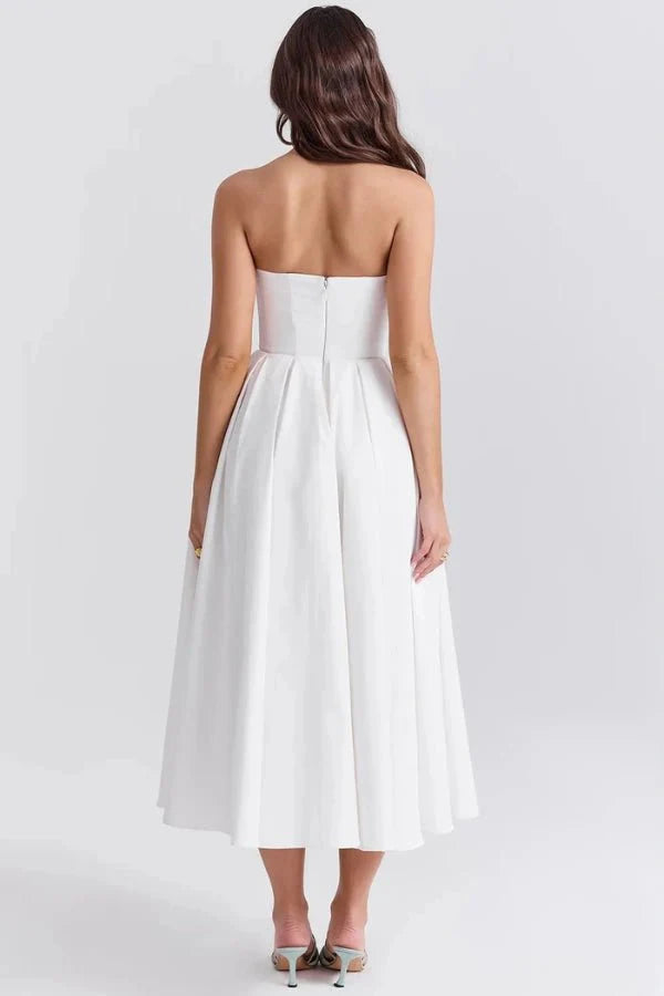 Women's Corseted Wedding Guest Dress | Midi | Bellaviera™ View 13