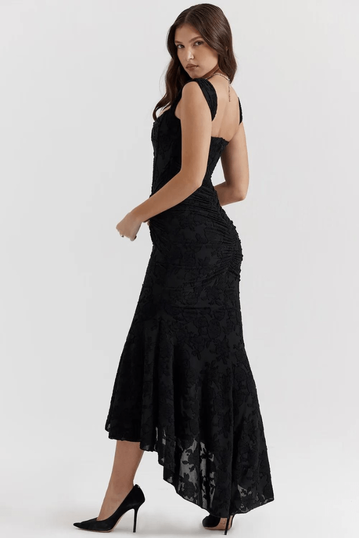 Women's Rose Print Maxi Dress | Flowing | Arabellina™ Detail