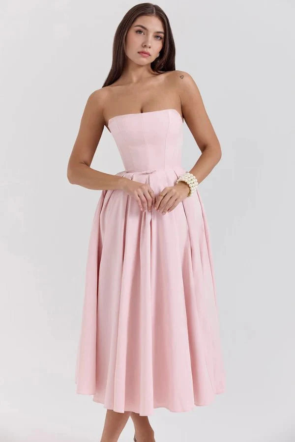 Women's Corseted Wedding Guest Dress | Midi | Bellaviera™ Side