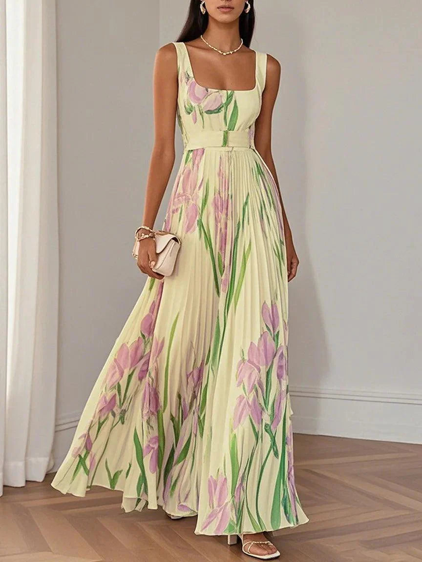 Women's Pleated Floral Maxi Dress | Graduation | Celestina™ Side