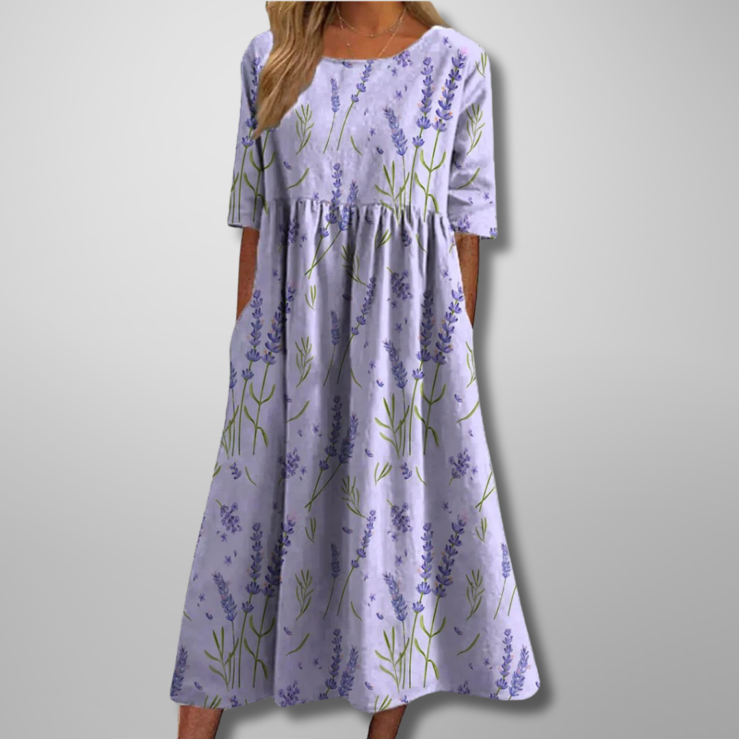 Women's Relaxed Floral Midi Dress | Celeste™ Detail