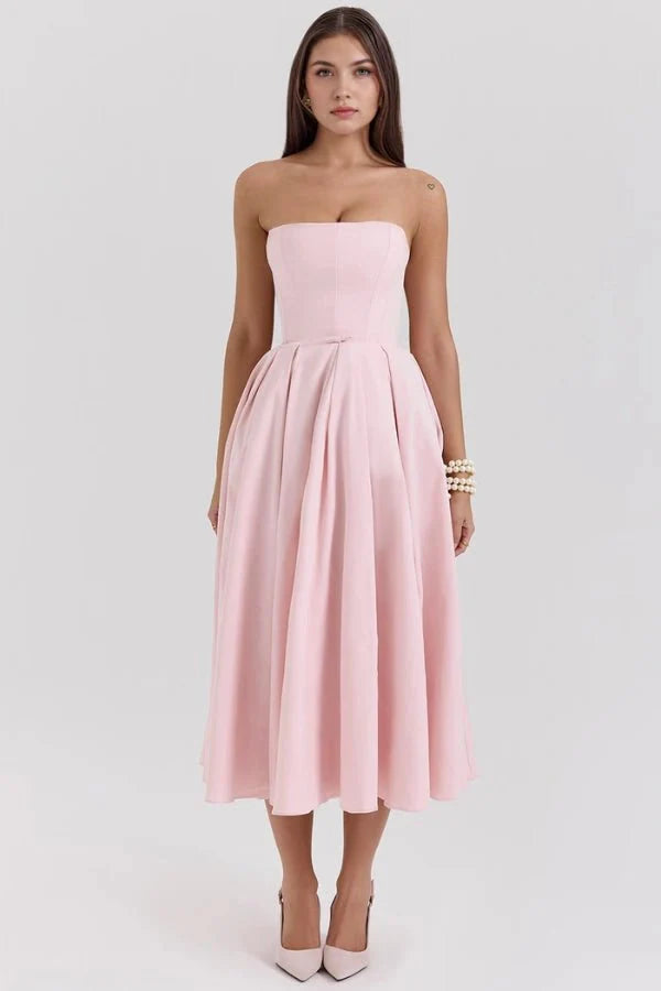Women's Corseted Wedding Guest Dress | Midi | Bellaviera™ Back