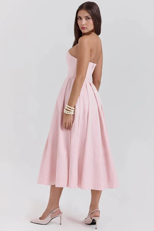Women's Corseted Wedding Guest Dress | Midi | Bellaviera™ Close Up