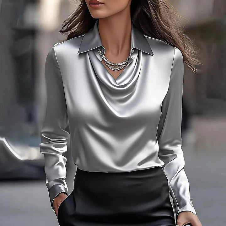 Women's Elegant V-Neck Blouse | Auralynn™ Detail