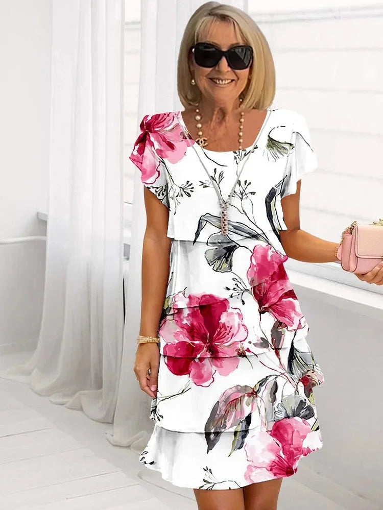 Women's Floral Pleated Ruffled Dress | Aurelia™ Hero