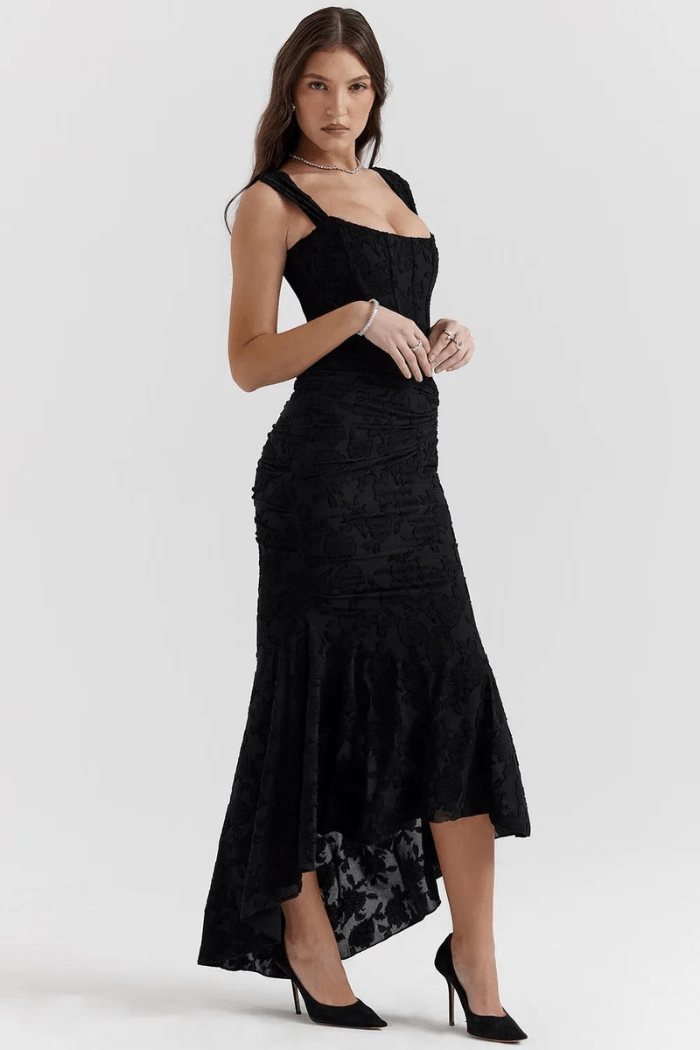 Women's Rose Print Maxi Dress | Flowing | Arabellina™ Side