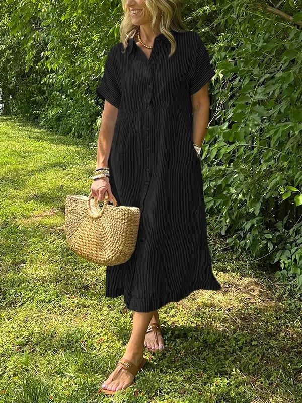 Women's Striped Shirt Dress | Valentara™ Detail