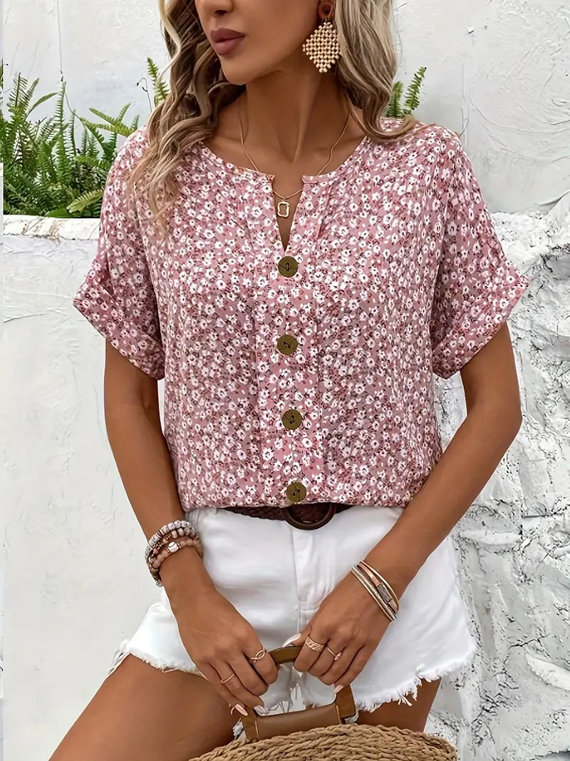 Women's Chic Floral Short Sleeve Blouse | Celeste™ Back