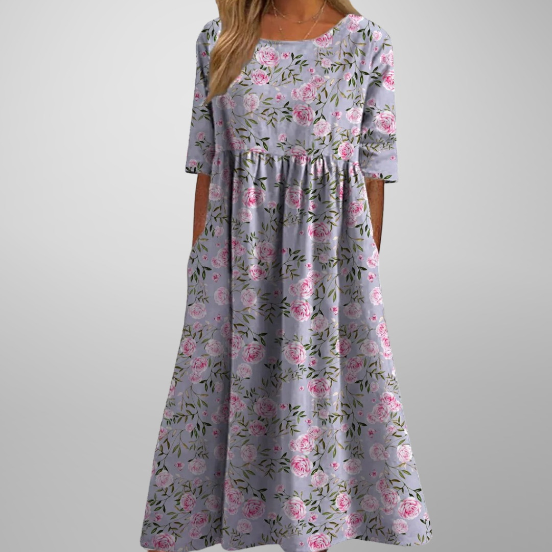 Women's Relaxed Floral Midi Dress | Celeste™ Close Up