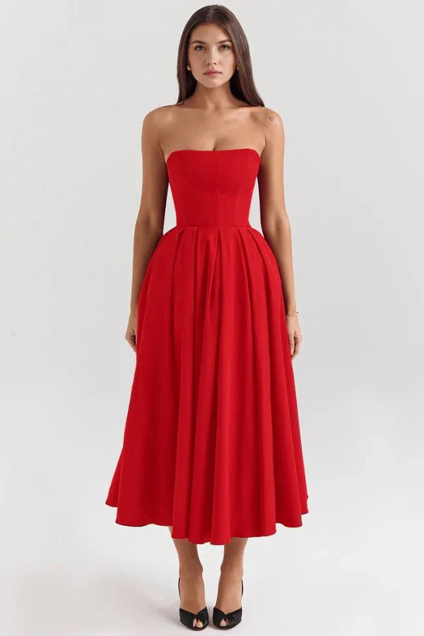 Women's Corseted Wedding Guest Dress | Midi | Bellaviera™ Angle