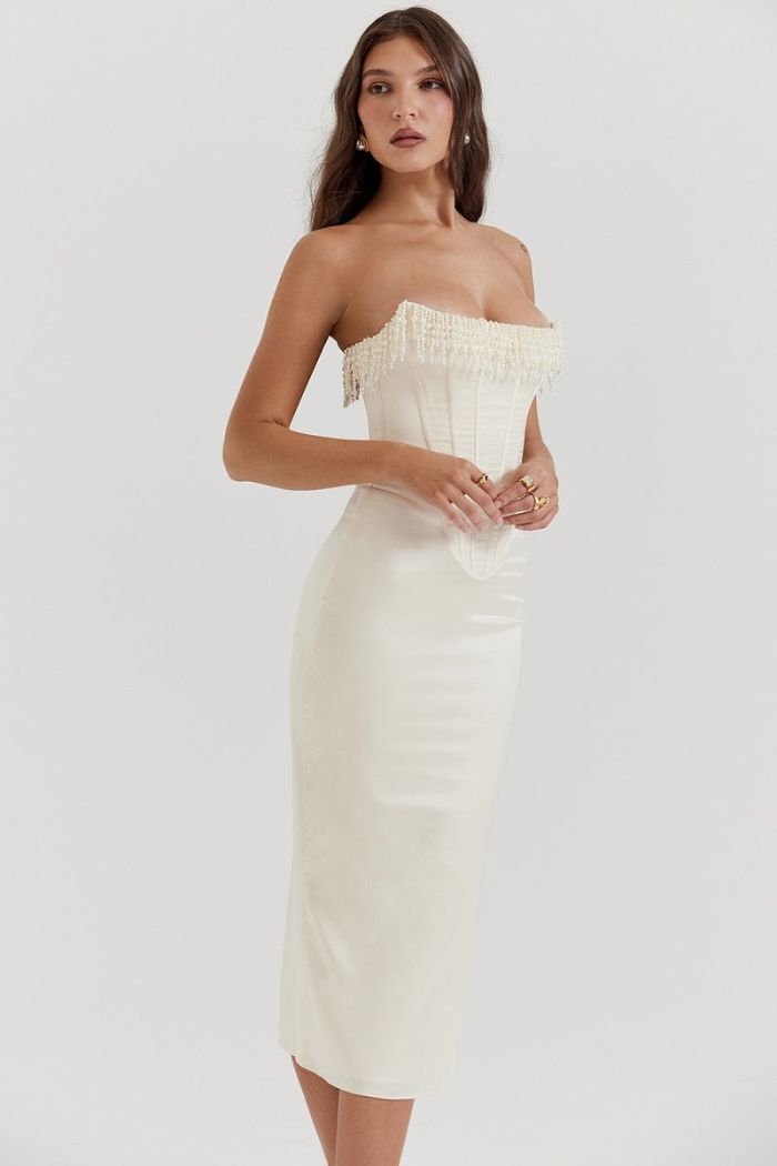 Women's Embellished Strapless Wedding Guest Dress | Maralexia™ Detail