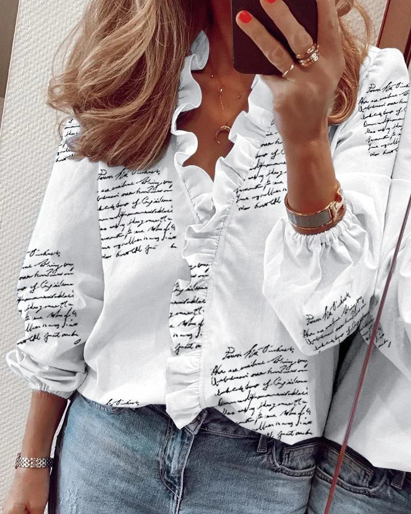 Women's Ruffles Blouse | Balloon Sleeve | Celestina™ Close Up