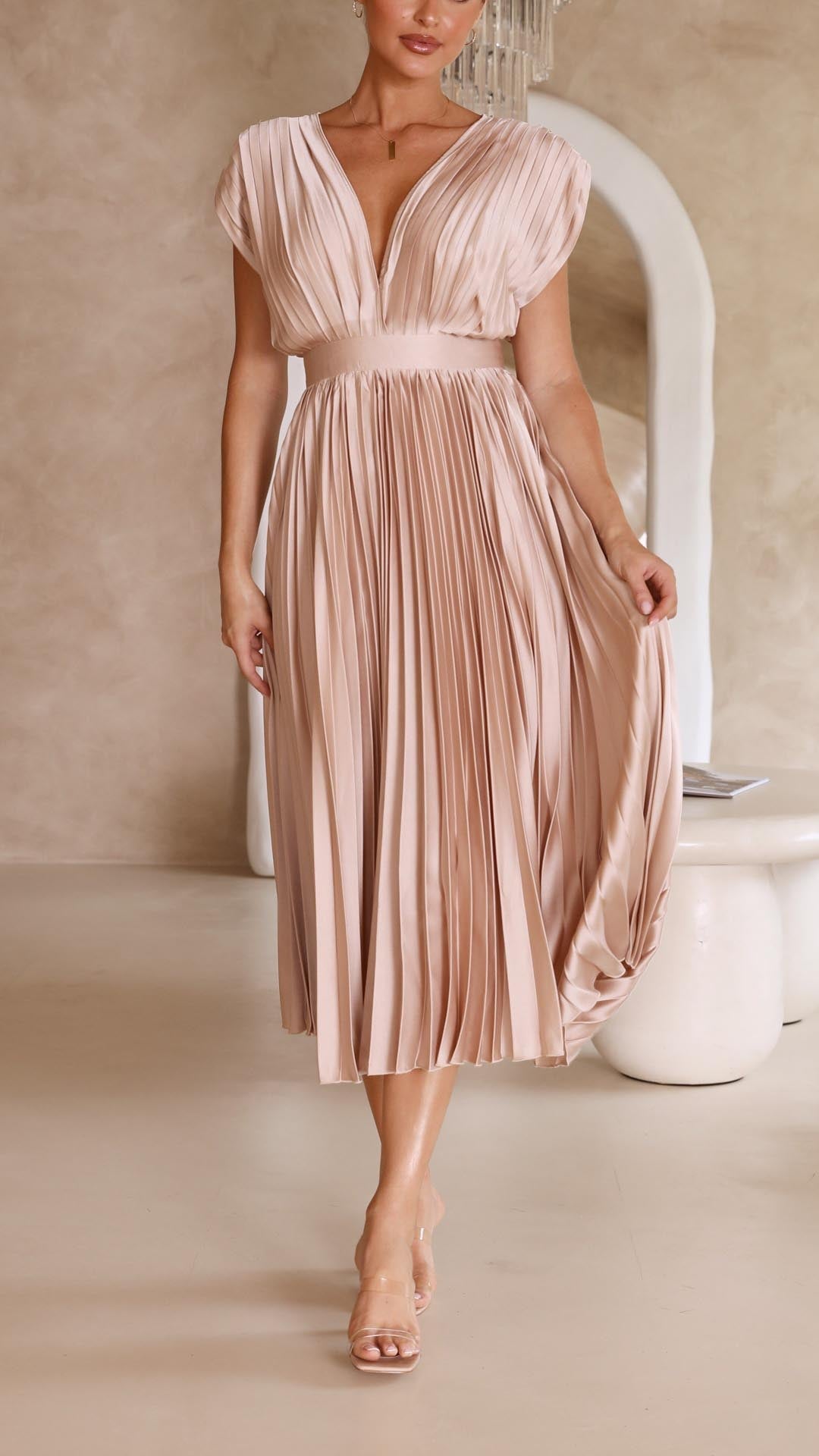 Women's Elegant Pleated Maxi Dress | Seraphine™ Close Up