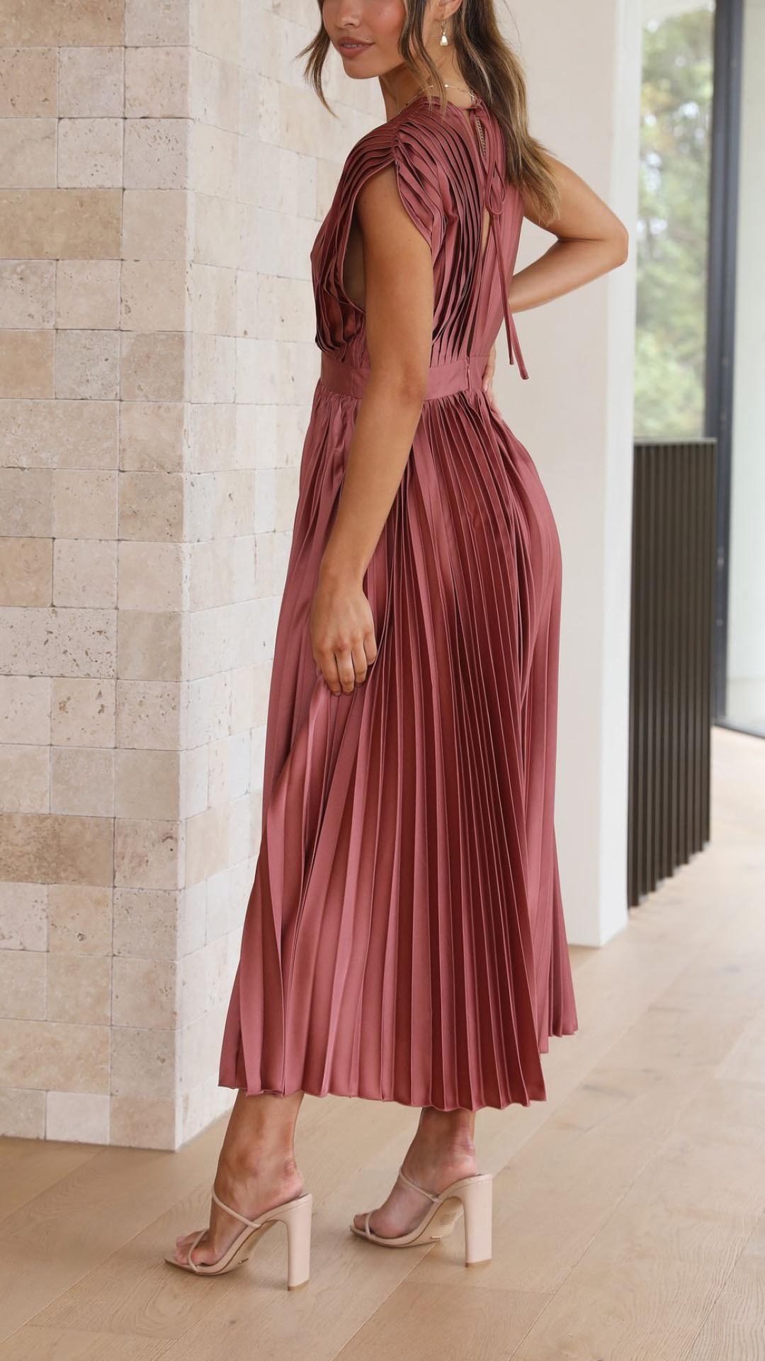 Women's Elegant Pleated Maxi Dress | Seraphine™ Side