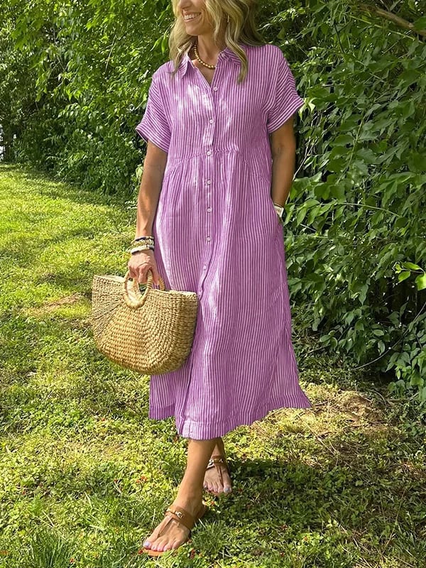 Women's Striped Shirt Dress | Valentara™ Close Up